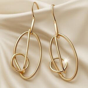Women’s Gold-Tone Interlocking Oval Drop Earrings – Modern Sculptural Statement